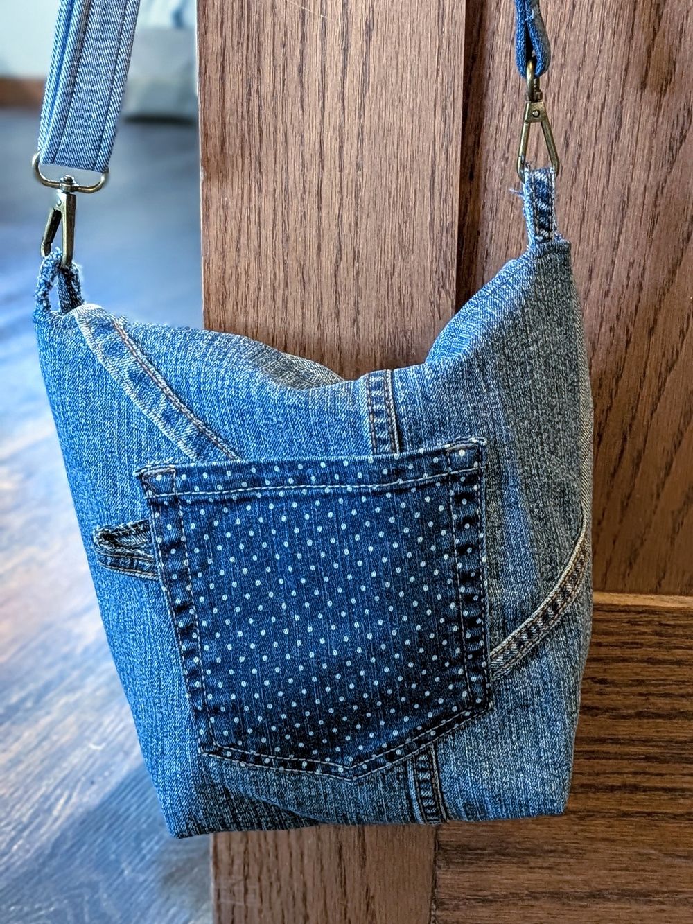 Handmade Upcycled Denim Crossbody Bag - Picture 2 of 4